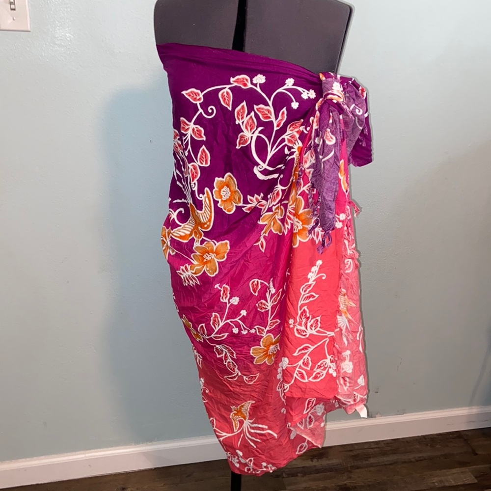 Vibrant Floral Swim Coverup in Purple and Pink